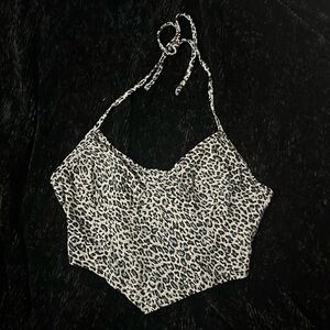 Shein, blue and grey cheetah print, Halter crop top. Size small.